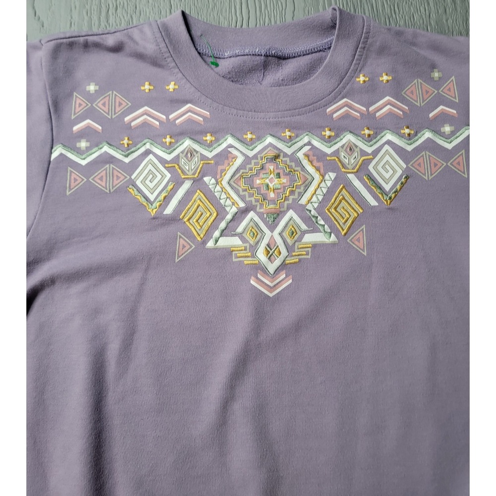 Aztec Embroidered‎ Crewneck Sweatshirt Purple Southwestern Geometric Pullover